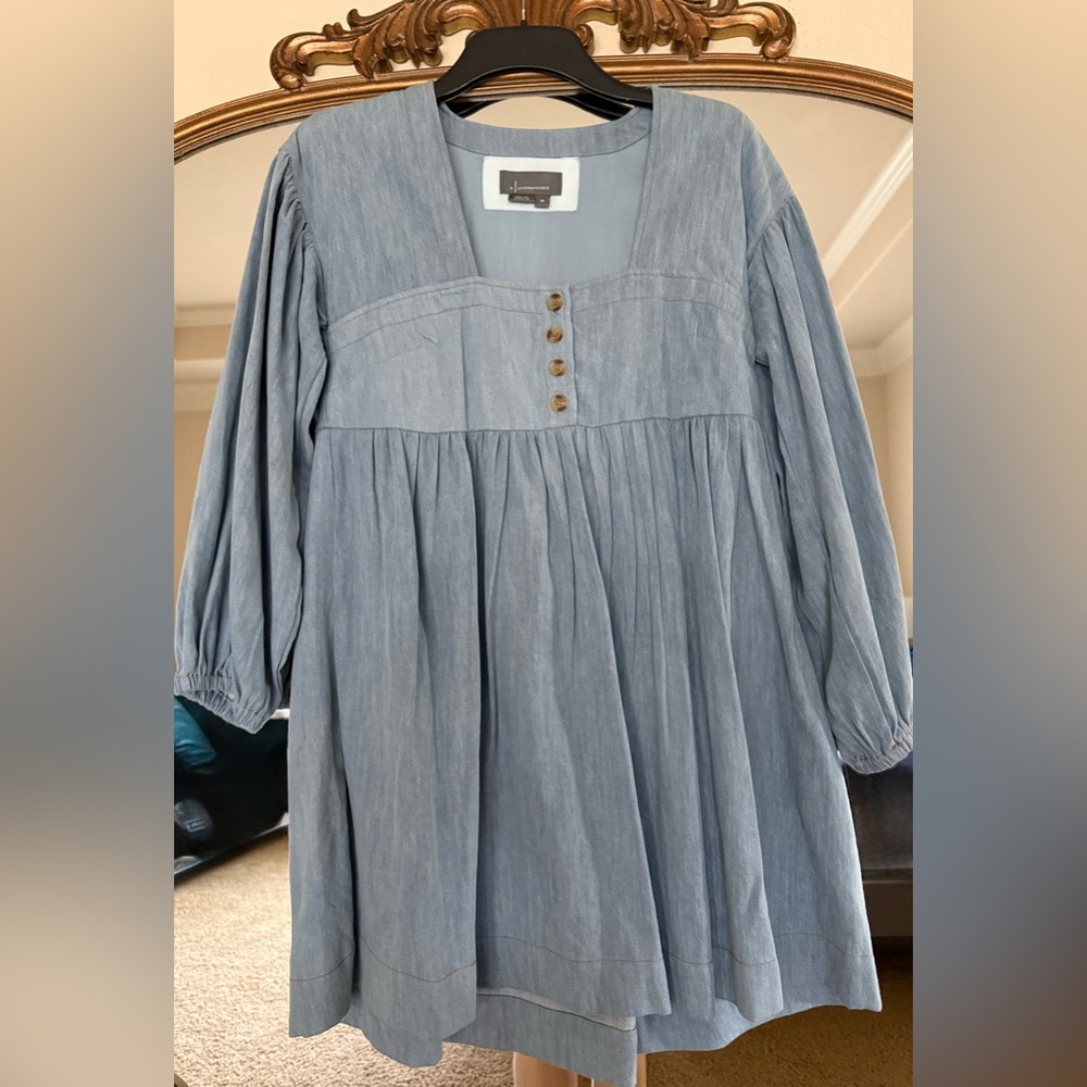 Anthropologie Denim-Look Button Front Smock Dress